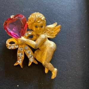 Florenza Cupid Brooch - Gold Tone Angel with Rhinestones